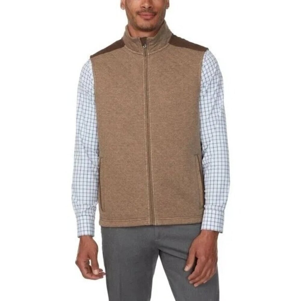 Bonobos Men's L Quilted Zip-Up Vest Tan Brown Shoulder Accents G1863